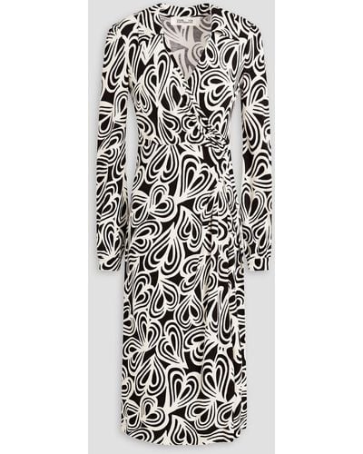 Diane von Furstenberg Bogna Wrap-effect Printed Lyocell And Wool-blend Jersey Dress - White