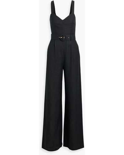 Nicholas Yvette Belted Linen-blend Wide-leg Jumpsuit - Black