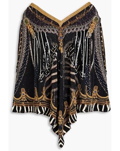 Camilla Embellished Printed Silk-chiffon Kaftan - Black
