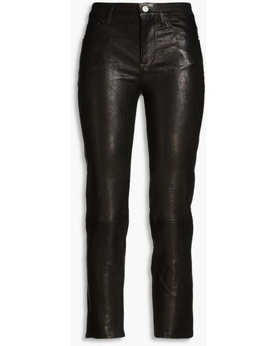 FRAME Le High Straight Crinkled Leather Straight-leg Trousers - Black