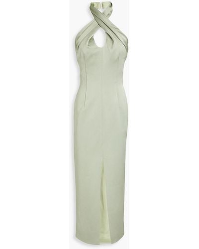 Rasario Pleated Satin-crepe Halterneck Midi Dress - White