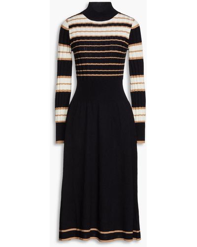 Chinti & Parker Ribbed Pointelle-knit Wool Midi Dress - Black