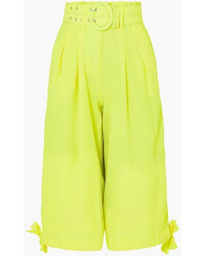 Nicholas Neon Cropped Crepe Wide-leg Trousers - Yellow