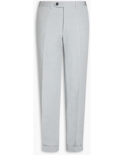 Canali Linen And Silk-blend Twill Chinos - Grey