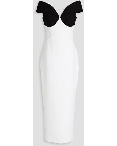 Rasario Off-the-shoulder Two-tone Crepe Maxi Dress - White