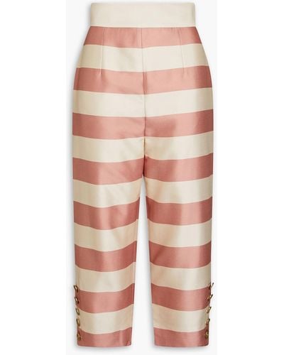 Zimmermann Cropped Striped Silk-satin Straight-leg Trousers - Pink