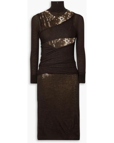 Victoria Beckham Layered Sequined Tulle And Wool Turtleneck Dress - Black