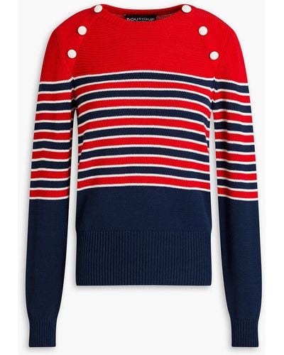 Boutique Moschino Button-embellished Striped Cotton Jumper - Red