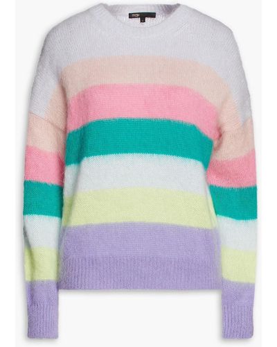 Maje Brushed Striped Knitted Sweater - White