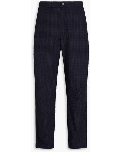 Emporio Armani Pleated Seersucker Suit Trousers - Blue