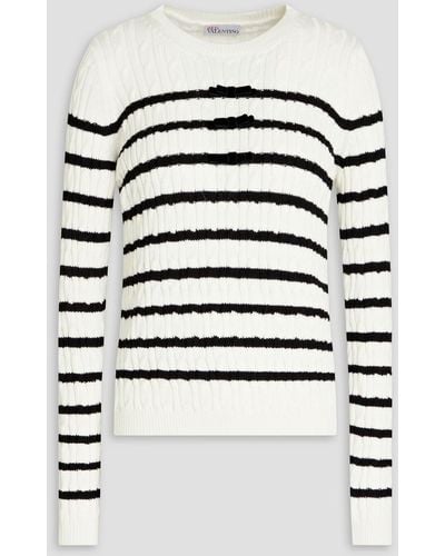 RED Valentino Bow-embellished Striped Wool Jumper - White