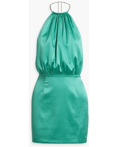 retroféte Anahita Ruched Silk-blend Satin Mini Dress - Green