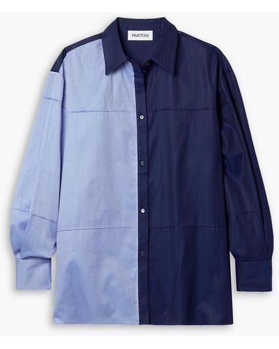 Partow Daria Two-tone Herringbone Cotton Shirt - Blue