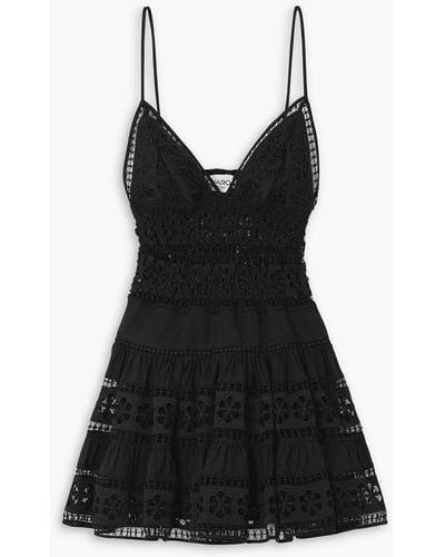 Charo Ruiz Isca Guipure Lace-trimmed Tiered Cotton-blend Voile Mini Dress - Black