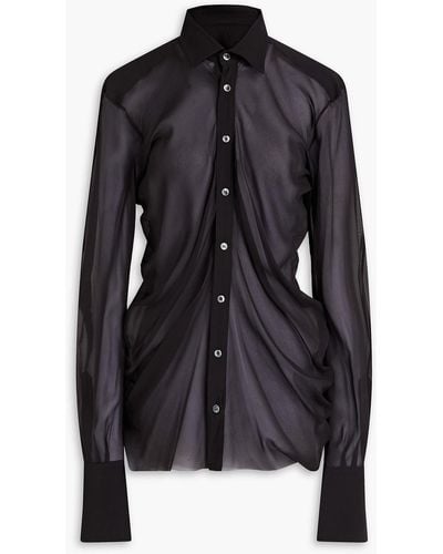 Maison Margiela Gathered Stretch-silk Chiffon Shirt - Black