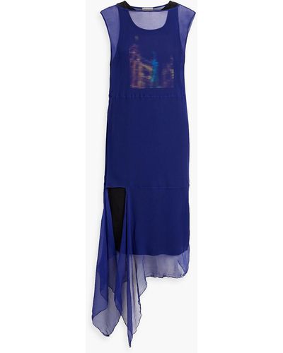 Dries Van Noten Layered Asymmetric Silk-crepon Midi Dress - Blue