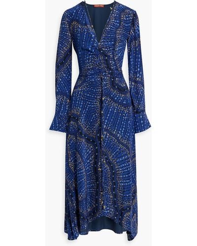 Altuzarra Ruched Printed Silk-crepe Midi Dress - Blue