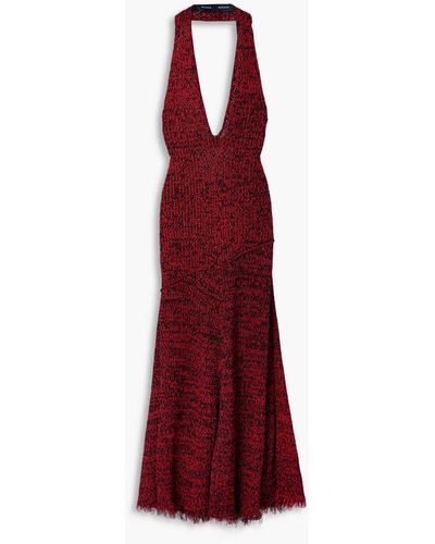 Proenza Schouler Open-back Frayed Knitted Halterneck Maxi Dress - Red