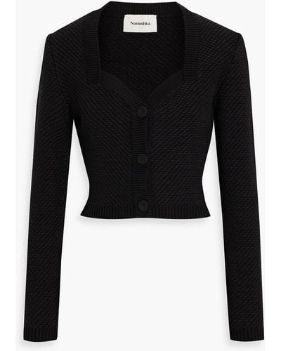 Nanushka Kaya Cropped Jacquard-knit Cotton Cardigan - Black
