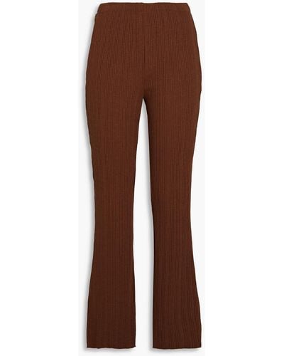 Vince Ribbed-knit Flared Trousers - Brown