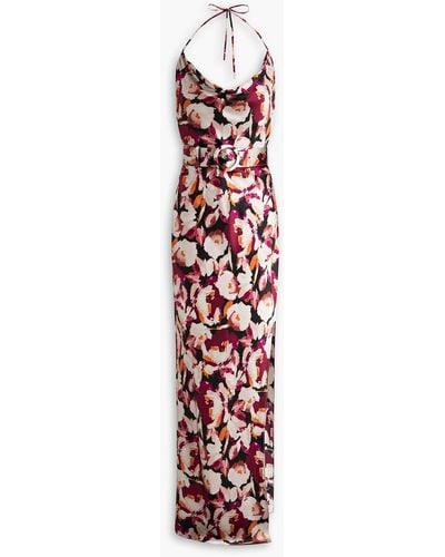 Nicholas Lucinda Draped Floral-print Silk-satin Halterneck Maxi Dress - White