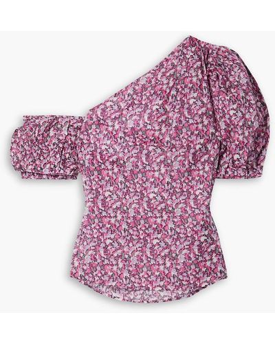 Isabel Marant Liddy One-shoulder Printed Cotton-voile Top - Pink