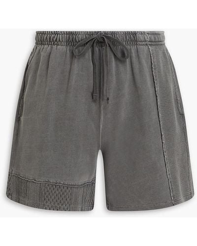 John Elliott Faded Cotton-jersey And Textured-knit Drawstring Shorts - Grey