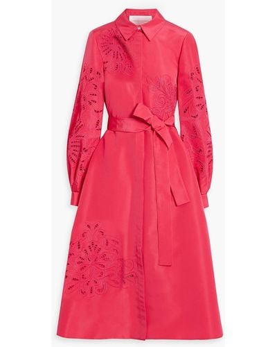 Carolina Herrera Broderie Anglaise Silk-faille Midi Shirt Dress - Pink