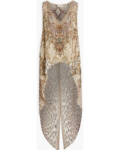 Camilla Asymmetric Embellished Silk-chiffon Top - Natural