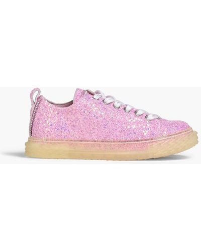 Giuseppe Zanotti Blabber Iridescent Glittered Leather Sneakers - Pink