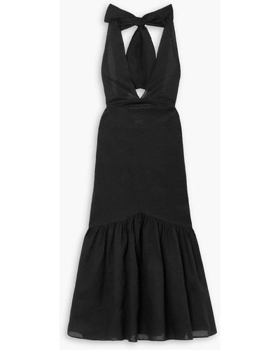 Marysia Swim Shell-embellished Cotton-seersucker Halterneck Midi Dress - Black