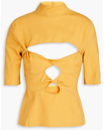 Jacquemus Palmi Twist-front Cutout Stretch-wool Top - Yellow