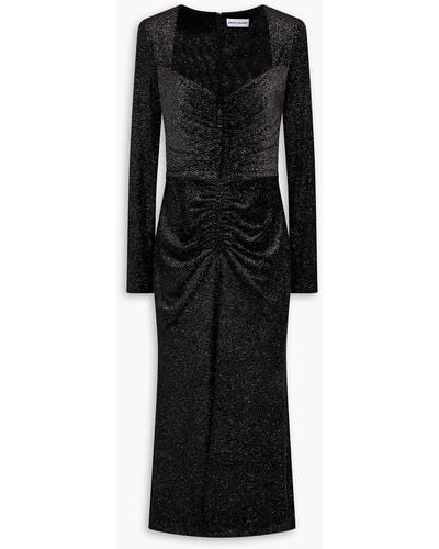 Rebecca Vallance Moon River Ruched Metallic Woven Maxi Dress - Black