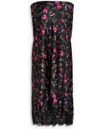 Cami NYC Vivienne Floral-print Silk-blend Satin And Corded-lace Midi Skirt - Black