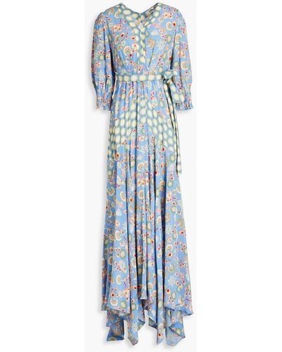 Diane von Furstenberg Gaines Belted Printed Crepe De Chine Maxi Dress - Blue