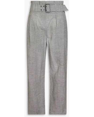 Brunello Cucinelli Belted Pleated Houndstooth Wool And Silk-blend Tapered Trousers - Grey