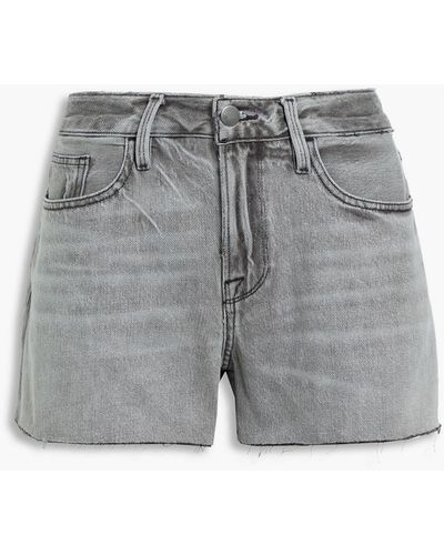 FRAME Le grand garcon short halbhohe jeansshorts in ausgewaschener optik mit fransen - Grau