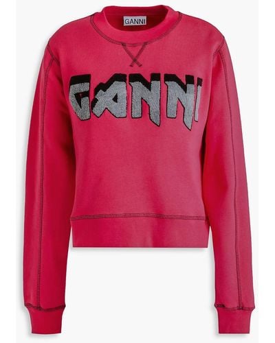 Ganni Embroidered fleece sweatshirt - Rot