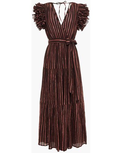 Ulla Johnson Ruffled Striped Cotton And Lurex-blend Gauze Maxi Dress - Brown