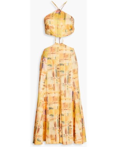 Cult Gaia Nadeesha Cutout Printed Linen-blend Midi Dress - Metallic