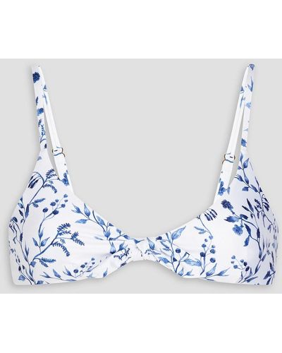 Agua Bendita Tamarindo Knotted Floral-print Triangle Bikini Top - Blue