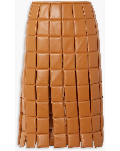 A.W.A.K.E. MODE Fringed Quilted Faux Leather Skirt - Brown