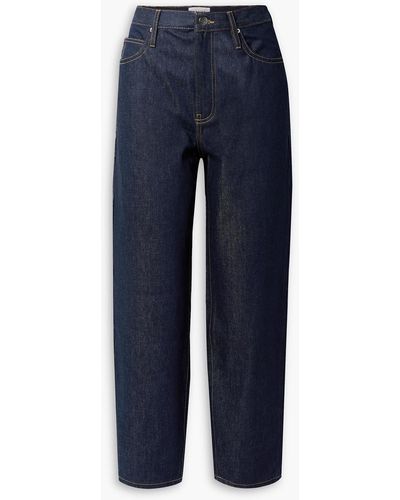 FRAME Barrel Cropped Printed High-rise Tapered Jeans - Blue