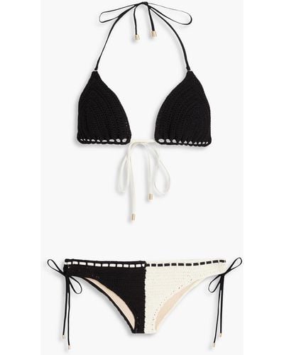 Zimmermann Zweifarbiger triangel-bikini aus häkelstrick - Schwarz