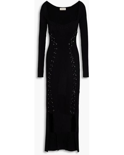 Nicholas Arina Lace-up Ribbed-knit Midi Dress - Black