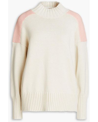 Chinti & Parker Two-tone Ribbed Cotton Turtleneck Jumper - White