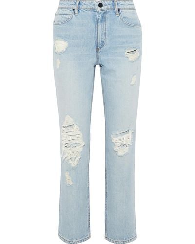 T By Alexander Wang Cult distressed high-rise straight-leg jeans - Blau