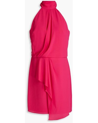 Halston Harlow Pleated Draped Crepe Mini Dress - Pink