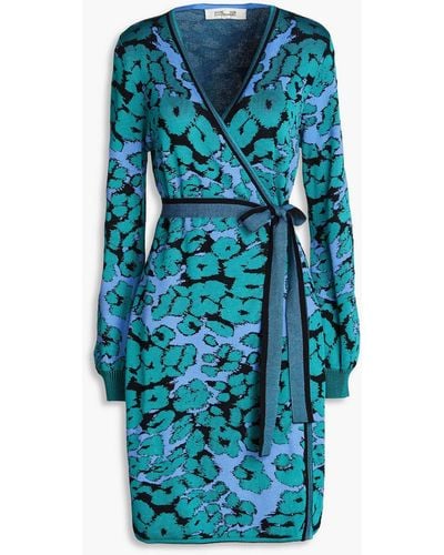 Diane von Furstenberg Metallic Jacquard-knit Wrap Dress - Blue