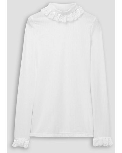 Acheval Pampa Escalada Lace-trimmed Ribbed-jersey Turtleneck Sweater - White